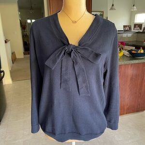 JCrew Factory Bow V-Neck Sweater in Navy.        Size L